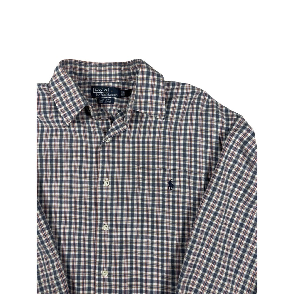 Polo Ralph Lauren Marlowe Mens Large Plaid Button Down Shirt Navy Red Cotton